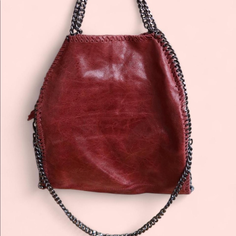 Burgundy genuine leather Stella inspired bag with chain strap